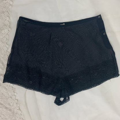 Vintage 1940's Bralette & Tap Pant Set | Sheer Black Rayon Chiffon with Lace | Size S, M - Daggers & Dames