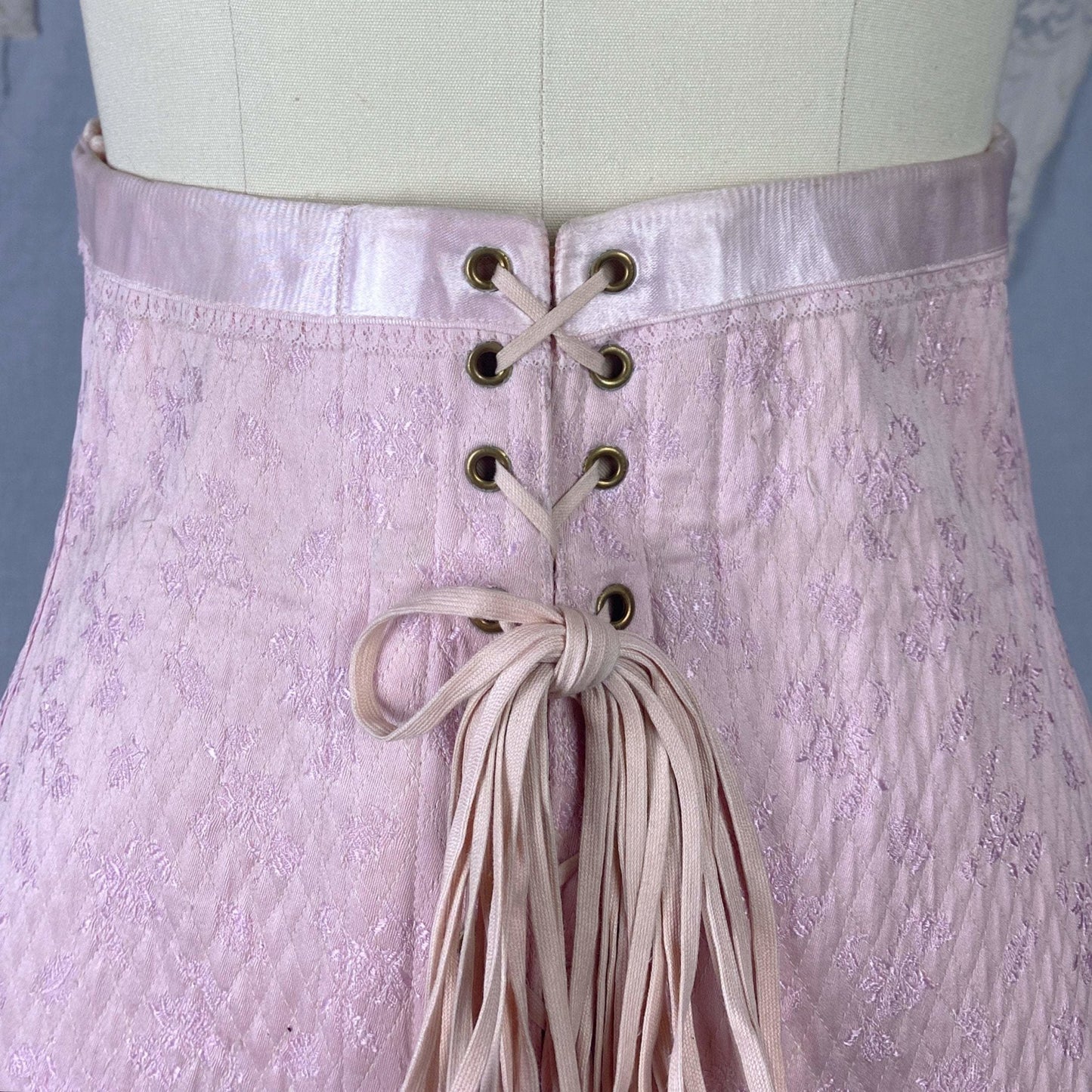 Vintage 1940's Corset Girdle | Light Pink Quilted Satin Damask with Lush Velvet Lining | Size LG, XLG | Made in France - Daggers & Dames