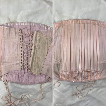 Vintage 1940's Corset Girdle | Light Pink Quilted Satin Damask with Lush Velvet Lining | Size LG, XLG | Made in France - Daggers & Dames