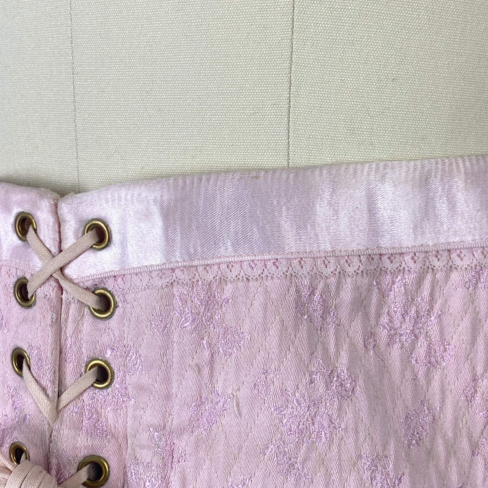 Vintage 1940's Corset Girdle | Light Pink Quilted Satin Damask with Lush Velvet Lining | Size LG, XLG | Made in France - Daggers & Dames