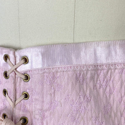 Vintage 1940's Corset Girdle | Light Pink Quilted Satin Damask with Lush Velvet Lining | Size LG, XLG | Made in France - Daggers & Dames
