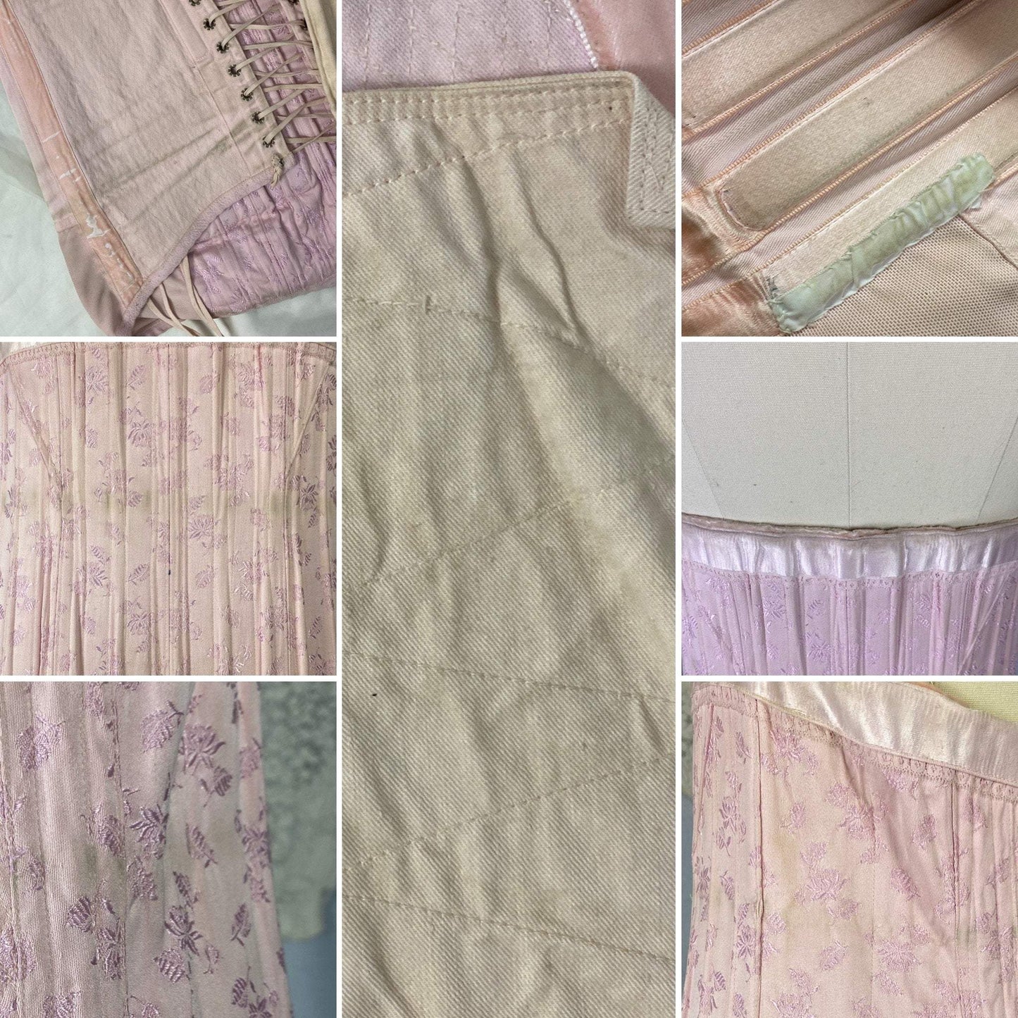 Vintage 1940's Corset Girdle | Light Pink Quilted Satin Damask with Lush Velvet Lining | Size LG, XLG | Made in France - Daggers & Dames