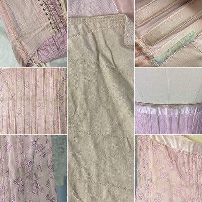 Vintage 1940's Corset Girdle | Light Pink Quilted Satin Damask with Lush Velvet Lining | Size LG, XLG | Made in France - Daggers & Dames