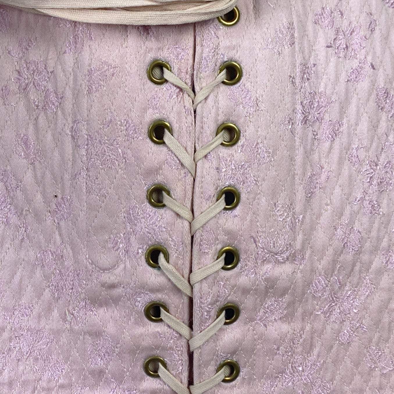Vintage 1940's Corset Girdle | Light Pink Quilted Satin Damask with Lush Velvet Lining | Size LG, XLG | Made in France - Daggers & Dames