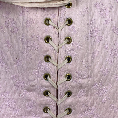 Vintage 1940's Corset Girdle | Light Pink Quilted Satin Damask with Lush Velvet Lining | Size LG, XLG | Made in France - Daggers & Dames