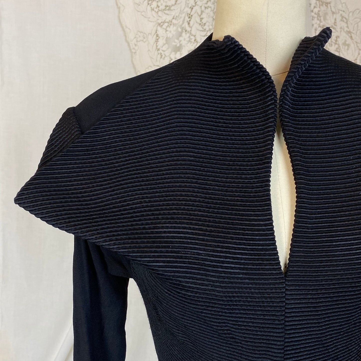 Vintage 1940's Dress | Black Rayon Crepe with High Collar & Darted Sleeves | Size XS | Dorothy O'Hara - Daggers & Dames