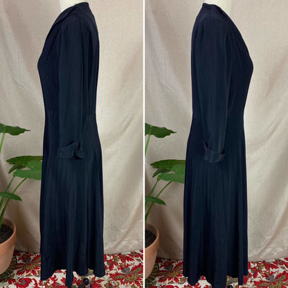Vintage 1940's Dress | Inky Black Rayon with Pintucking | Size S | Ann Sutton - Daggers & Dames