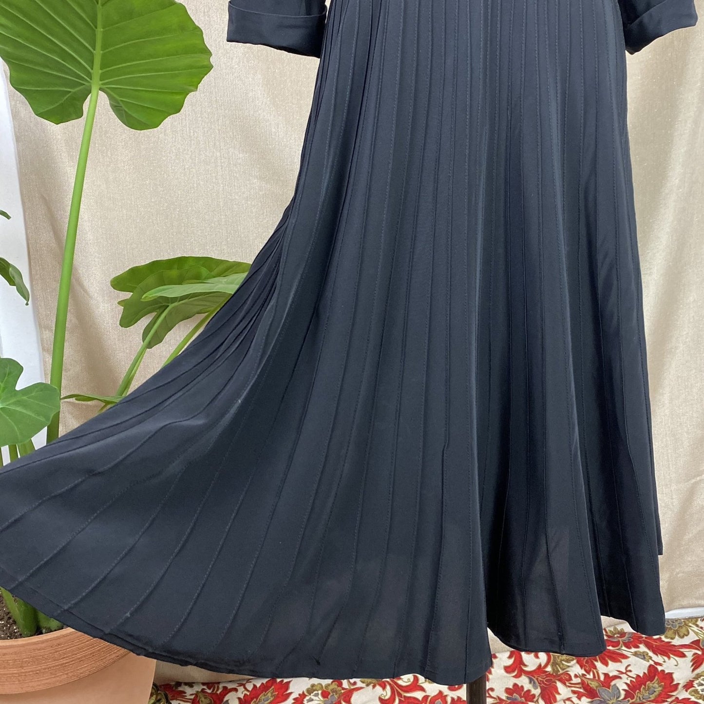 Vintage 1940's Dress | Inky Black Rayon with Pintucking | Size S | Ann Sutton - Daggers & Dames