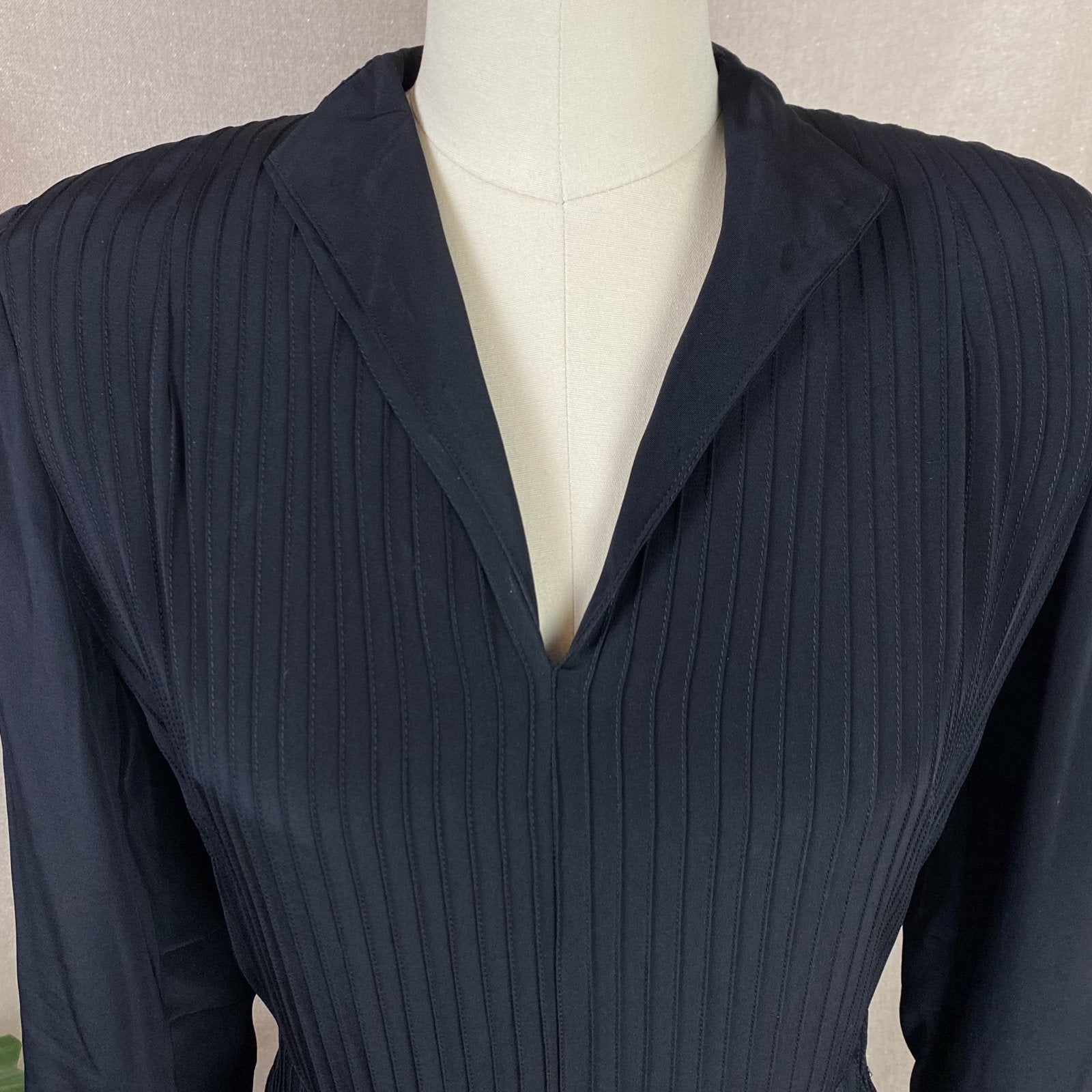 Vintage 1940's Dress | Inky Black Rayon with Pintucking | Size S | Ann Sutton - Daggers & Dames