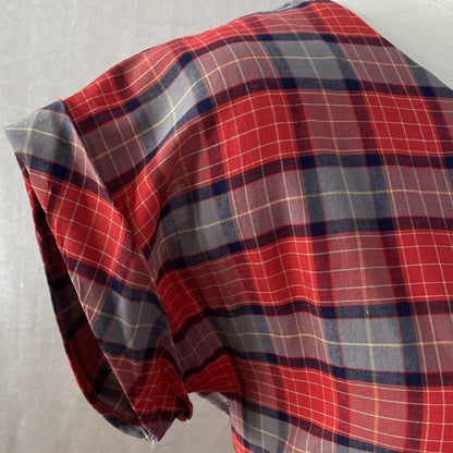 Vintage 1940's Dress | Red, Blue, & Taupe Plaid Lightweight Cotton with Belt | Size 36-38 Bust, M, LG - Daggers & Dames