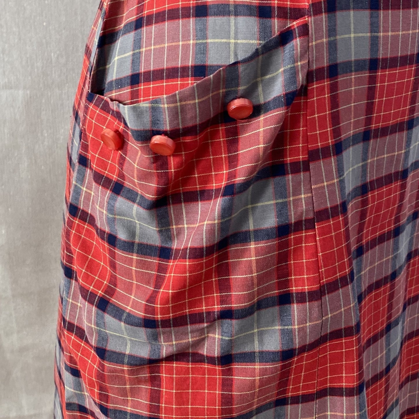 Vintage 1940's Dress | Red, Blue, & Taupe Plaid Lightweight Cotton with Belt | Size 36-38 Bust, M, LG - Daggers & Dames