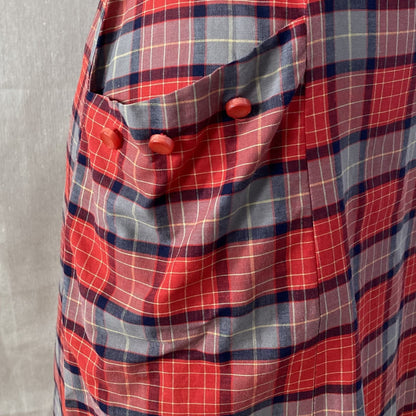 Vintage 1940's Dress | Red, Blue, & Taupe Plaid Lightweight Cotton with Belt | Size 36-38 Bust, M, LG - Daggers & Dames