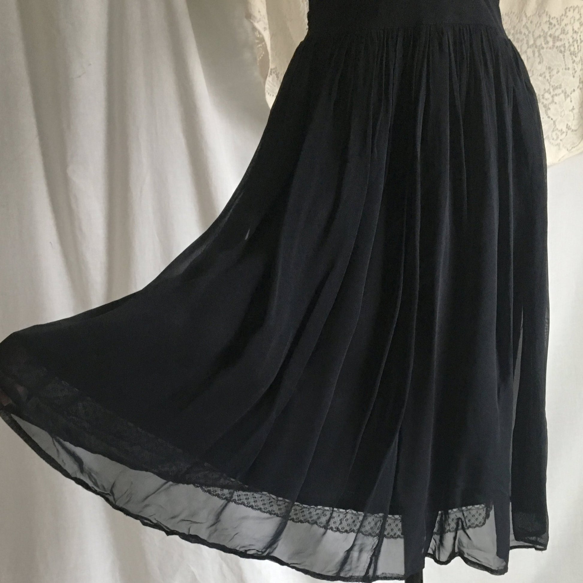 Vintage 1940's Dress | Sheer Midnight Blue Rayon Chiffon with Sequins & Button Up Back | Size XXS - Daggers & Dames