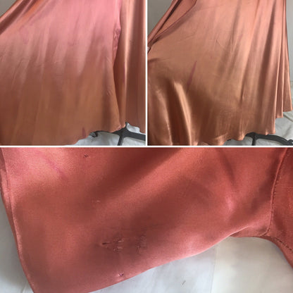 Vintage 1940's Dressing Gown | Rich Copper Rayon Satin Charmeuse with Piping & Belt | Size LG, XL - Daggers & Dames