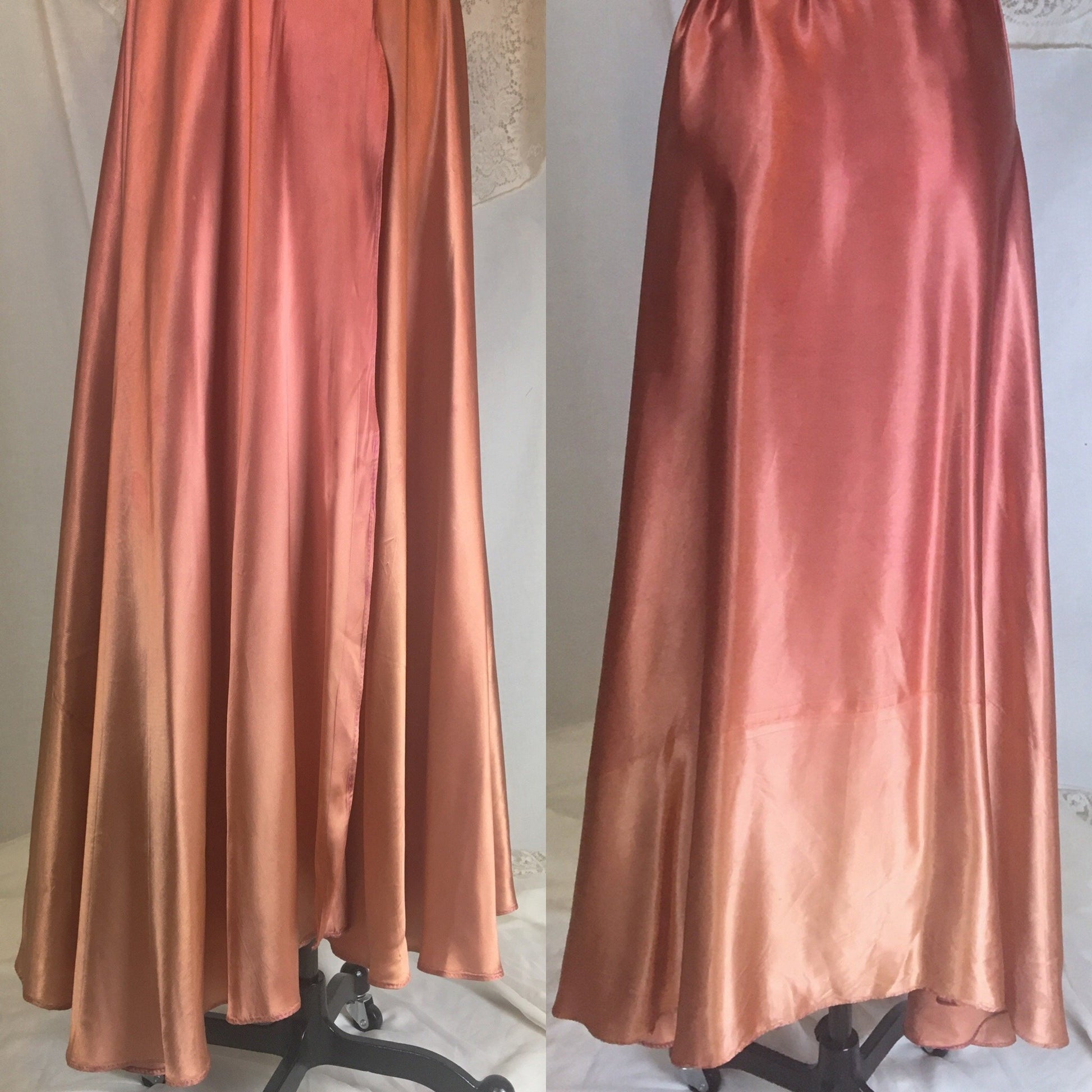Vintage 1940's Dressing Gown | Rich Copper Rayon Satin Charmeuse with Piping & Belt | Size LG, XL - Daggers & Dames