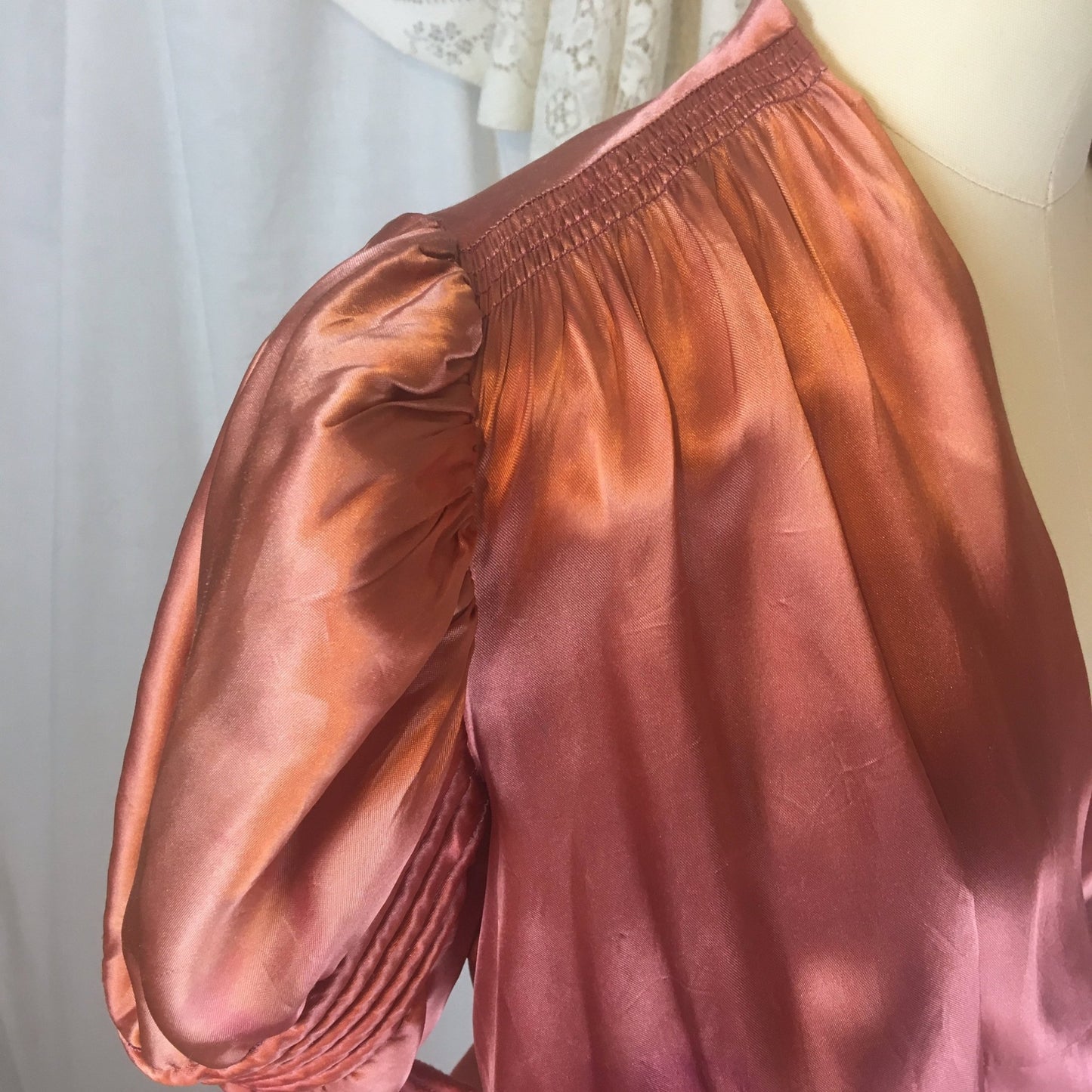 Vintage 1940's Dressing Gown | Rich Copper Rayon Satin Charmeuse with Piping & Belt | Size LG, XL - Daggers & Dames