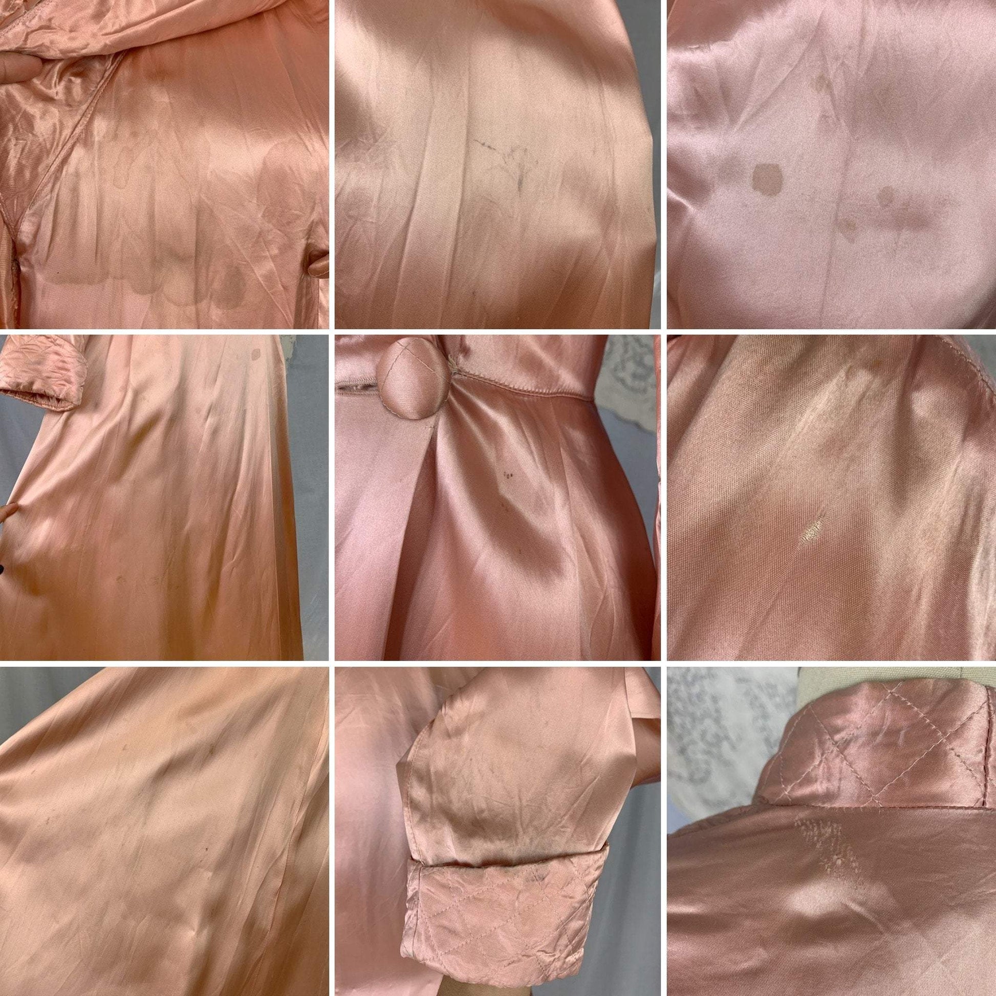 Vintage 1940's Dressing Gown Robe | Copper Rayon Satin with Quilted Collar & Button Closure | Size L - Daggers & Dames