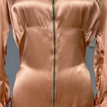 Vintage 1940's Dressing Gown Robe | Deep Peach Rayon Satin with Trapunto Stitching | SIze S, M - Daggers & Dames