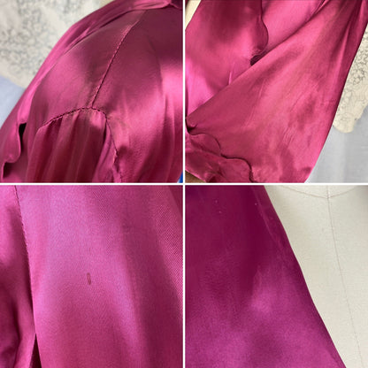 Vintage 1940's Dressing Gown Robe | Merlot Red Rayon Satin with Scalloped Edging | Size S, M, L | Never Worn - Daggers & Dames