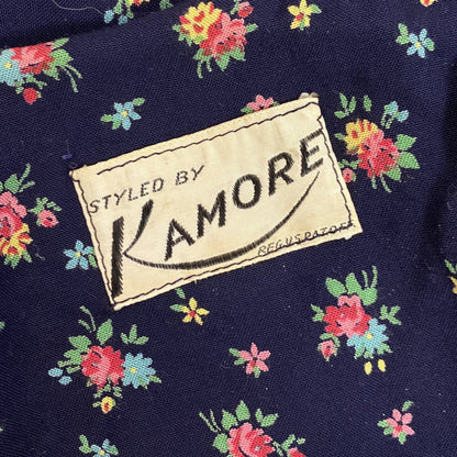 Vintage 1940's Dressing Gown Robe | Navy Blue Brushed Rayon with Floral Print | Size M, LG | Kamore - Daggers & Dames