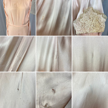 Vintage 1940's Dressing Gown Robe | Rich Dusty Rose Pink Rayon Satin Charmeuse with Nude Embroidered Lace | Size M - Daggers & Dames