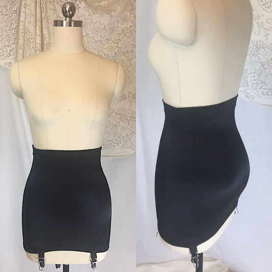 Vintage 1940's Girdle | Black Acetate Satin with Bones & Velvet Lined Garters | Lovlee | Size XS, SM - Daggers & Dames