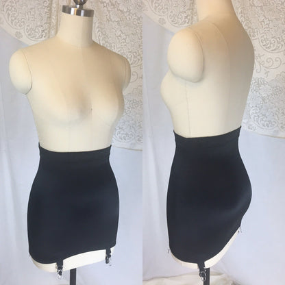Vintage 1940's Girdle | Black Acetate Satin with Bones & Velvet Lined Garters | Lovlee | Size XS, SM - Daggers & Dames
