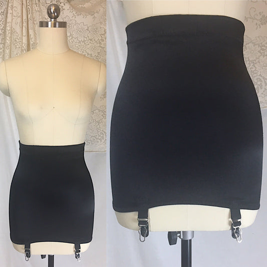 Vintage 1940's Girdle | Black Acetate Satin with Bones & Velvet Lined Garters | Lovlee | Size XS, SM - Daggers & Dames