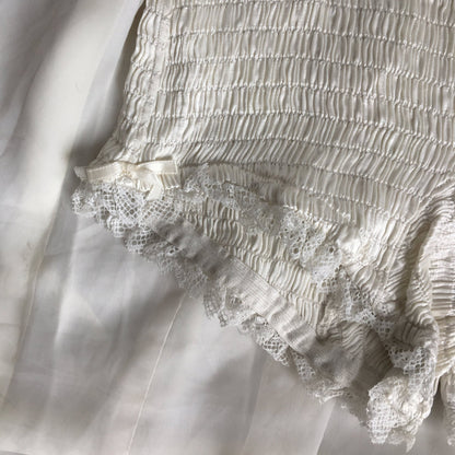 Vintage 1940's Girdle Panties | Ruched White Rayon Satin with Cotton Lace & Bows | Mabs Bitsies | Size XXS, XS - Daggers & Dames