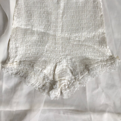Vintage 1940's Girdle Panties | Ruched White Rayon Satin with Cotton Lace & Bows | Mabs Bitsies | Size XXS, XS - Daggers & Dames
