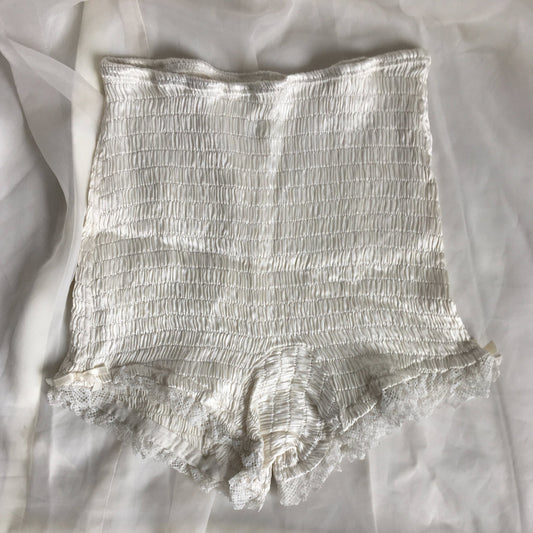 Vintage 1940's Girdle Panties | Ruched White Rayon Satin with Cotton Lace & Bows | Mabs Bitsies | Size XXS, XS - Daggers & Dames