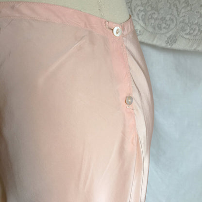 Vintage 1940's Half Slip | Pale Pink Rayon Satin with Embroidered Chiffon Hem | Fray Pruf | Size SM, M - Daggers & Dames