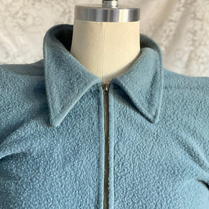 Vintage 1940’s House Dress | Dusty Blue Woolen Fleece with Embroidery | Size M, LG | Gassser, Lugano - Daggers & Dames