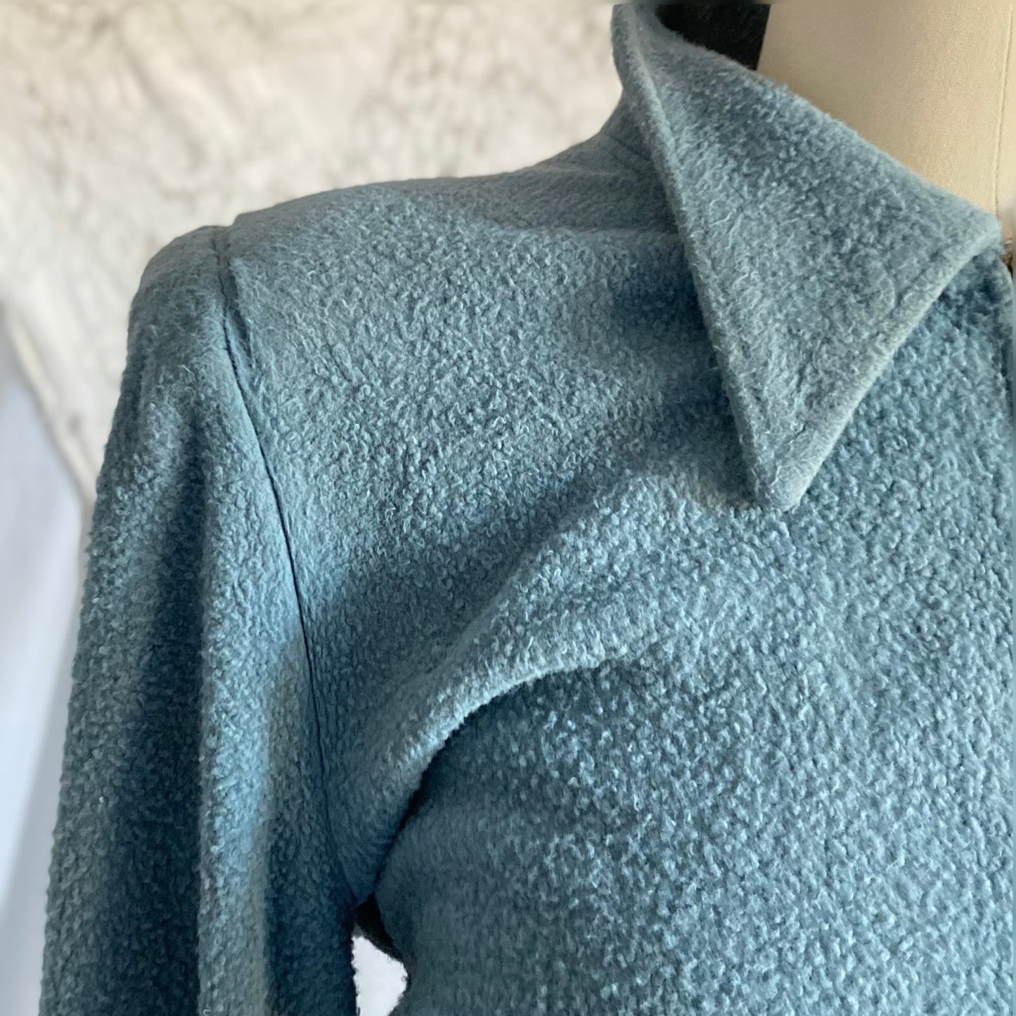 Vintage 1940’s House Dress | Dusty Blue Woolen Fleece with Embroidery | Size M, LG | Gassser, Lugano - Daggers & Dames