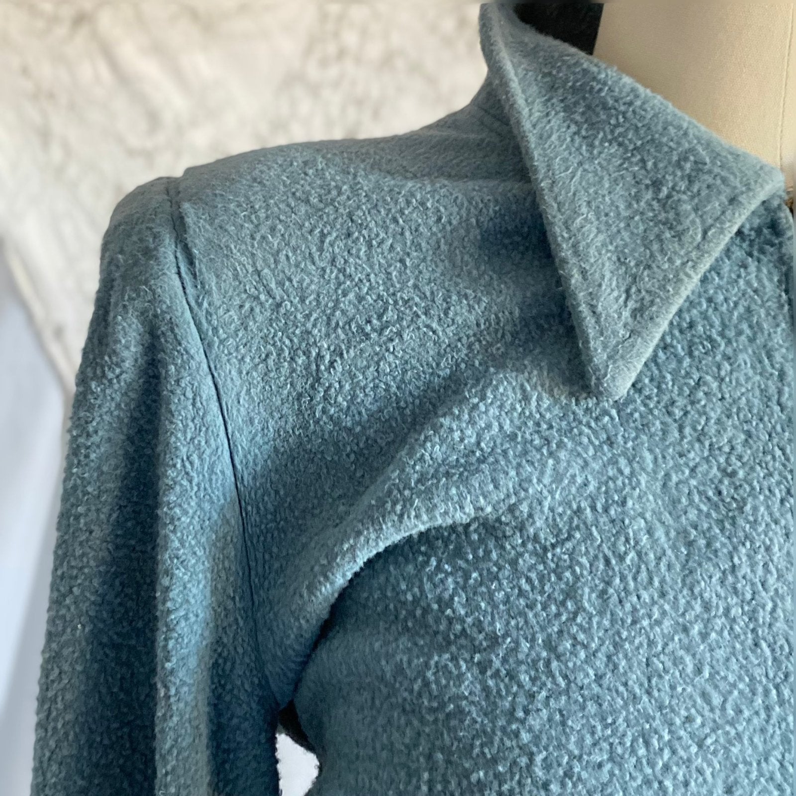 Vintage 1940’s House Dress | Dusty Blue Woolen Fleece with Embroidery | Size M, LG | Gassser, Lugano - Daggers & Dames