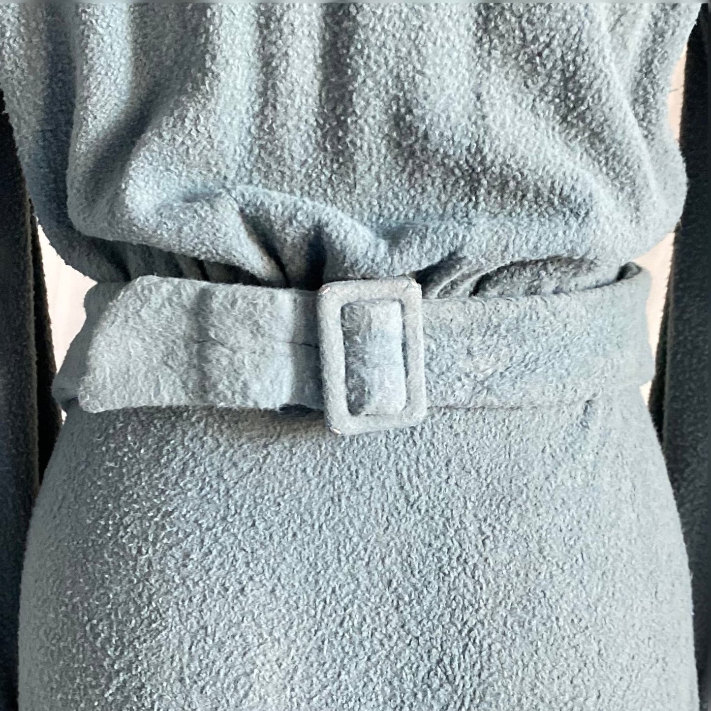 Vintage 1940’s House Dress | Dusty Blue Woolen Fleece with Embroidery | Size M, LG | Gassser, Lugano - Daggers & Dames