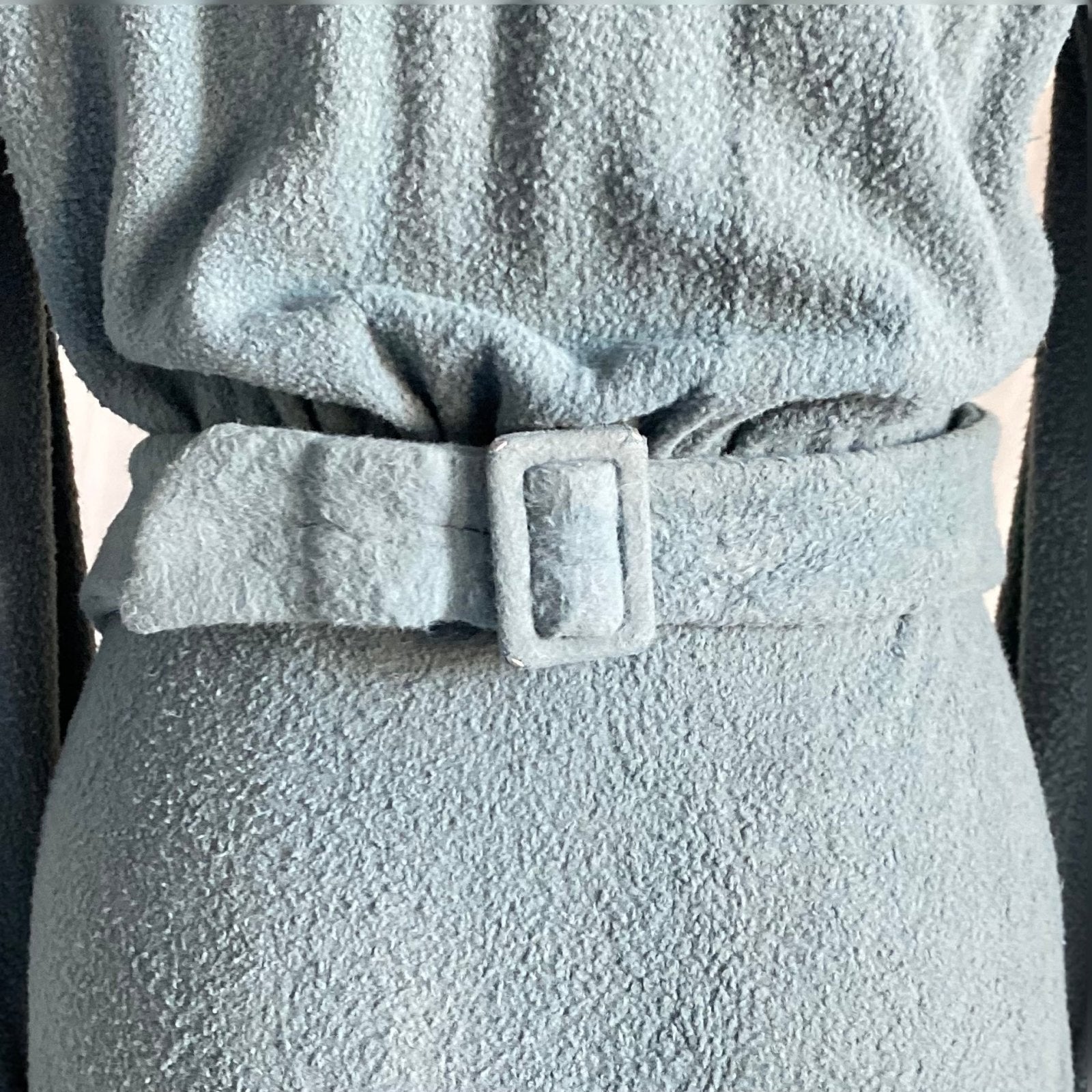 Vintage 1940’s House Dress | Dusty Blue Woolen Fleece with Embroidery | Size M, LG | Gassser, Lugano - Daggers & Dames
