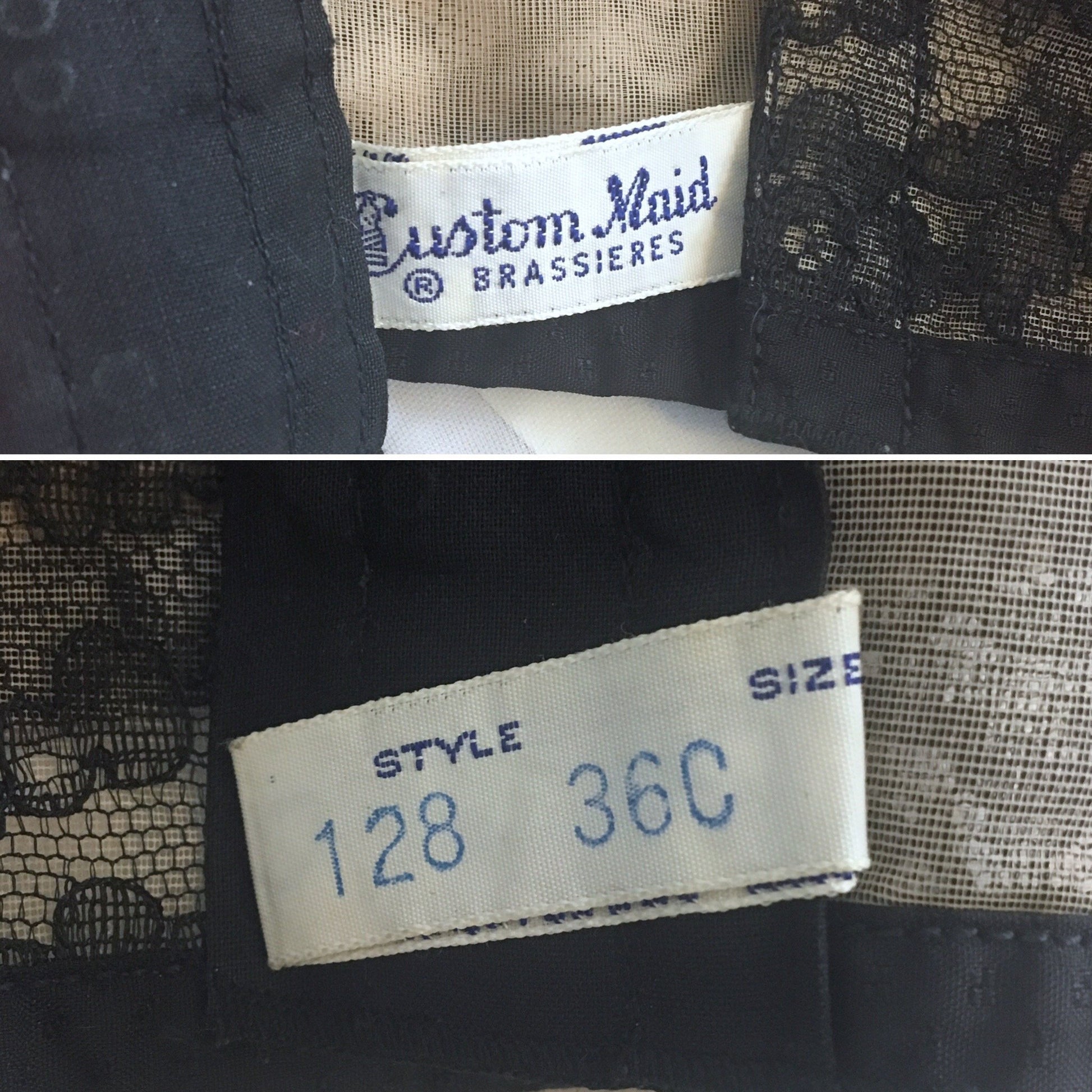 Vintage 1940's Illusion Bra | Sheer Black Chantilly Lace with Nude Lining | Custom Maid | Size 34 C - Daggers & Dames