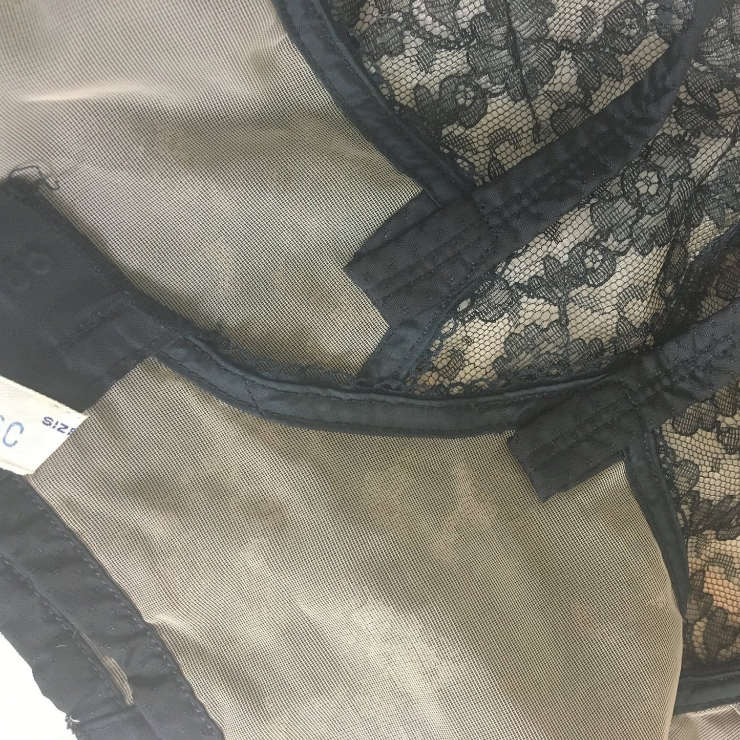 Vintage 1940's Illusion Bra | Sheer Black Chantilly Lace with Nude Lining | Custom Maid | Size 34 C - Daggers & Dames