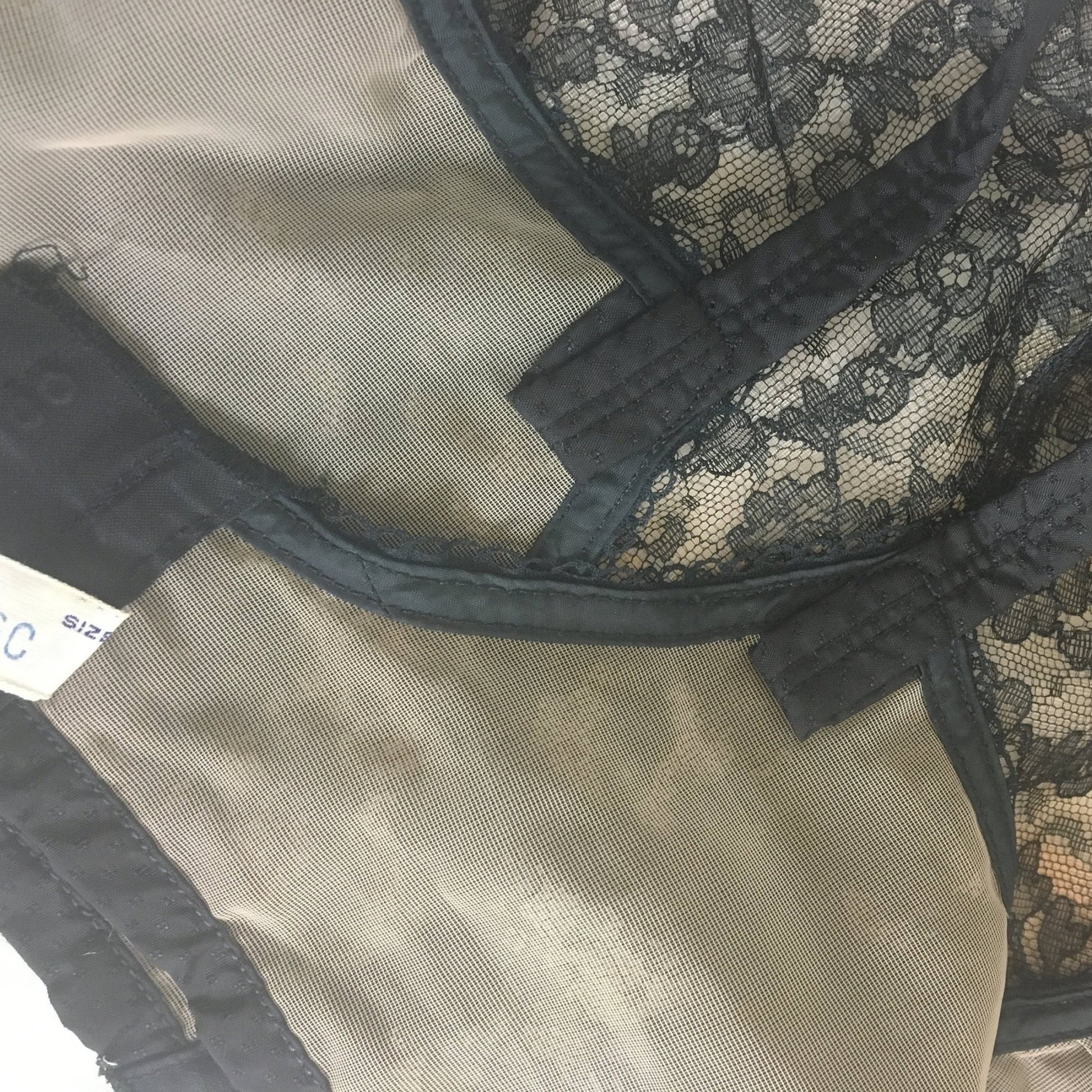Vintage 1940's Illusion Bra | Sheer Black Chantilly Lace with Nude Lining | Custom Maid | Size 34 C - Daggers & Dames
