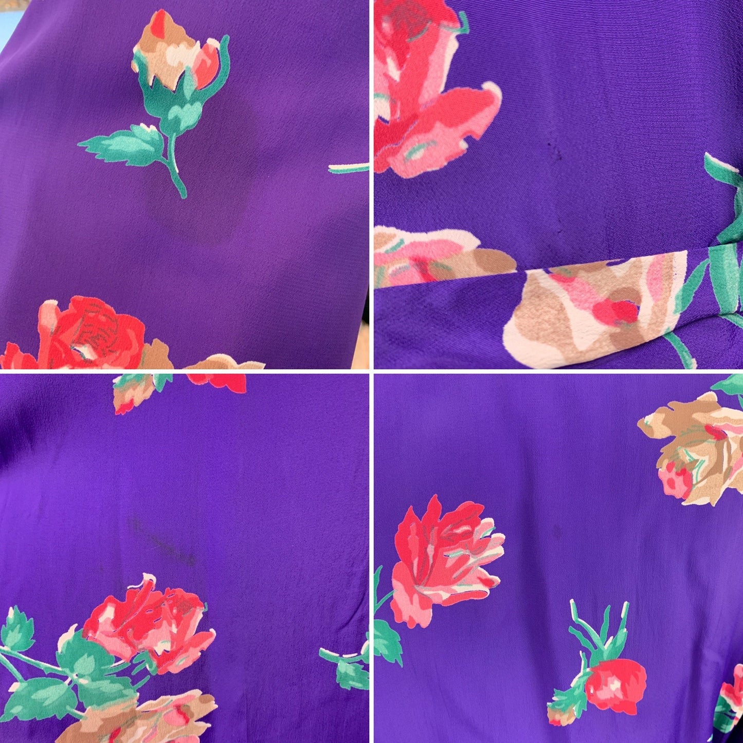 Vintage 1940's Japanese Kimono Robe | Plum Purple Silk with Pink Rose Print & Tassel Sash Tie | Size Free - Daggers & Dames
