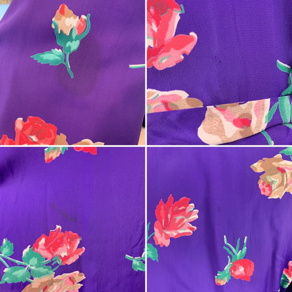 Vintage 1940's Japanese Kimono Robe | Plum Purple Silk with Pink Rose Print & Tassel Sash Tie | Size Free - Daggers & Dames