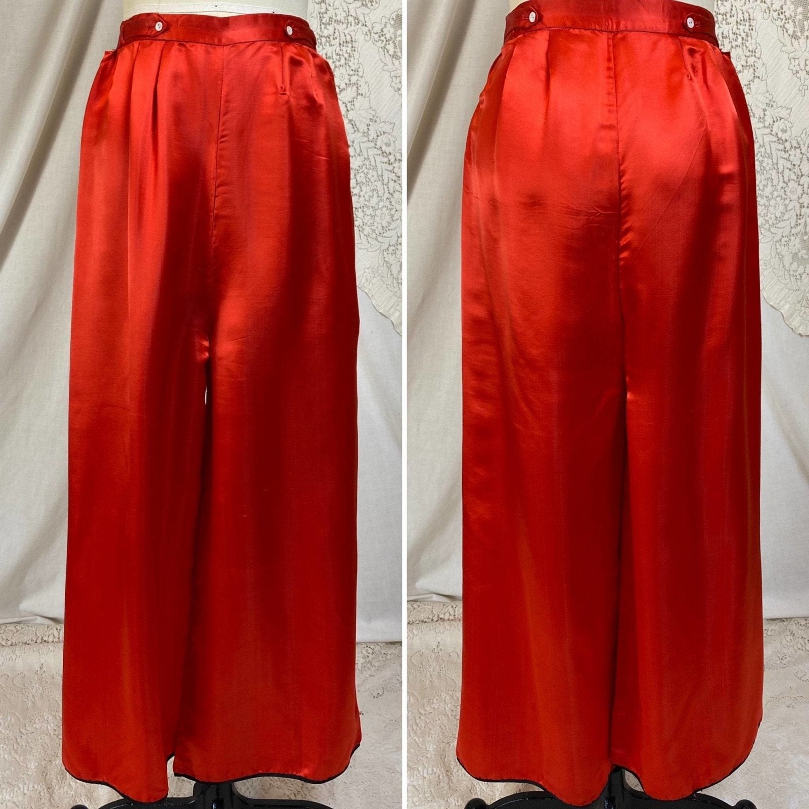 Vintage 1940's Lounge Set | Bright Red Silk with Frog Buttons & Fringe Sash Tie | Size XS, S | Made in China - Daggers & Dames
