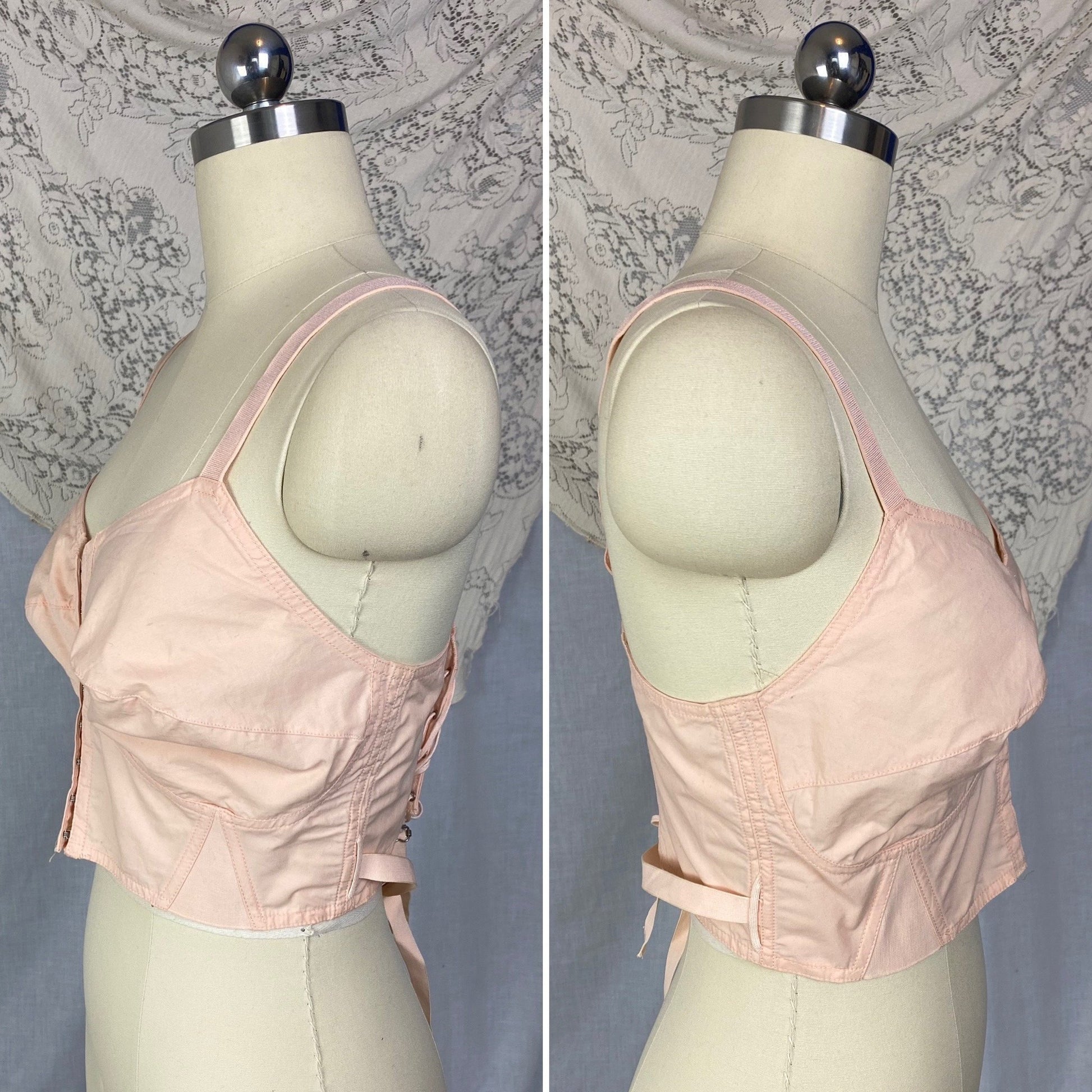 Vintage 1940's Maternity Bra | Tea Rose Cotton Batiste with Fan Corset Lacing & Original Box | Size LG, XL | Camp Corset Co. -New Old Stock - Daggers & Dames