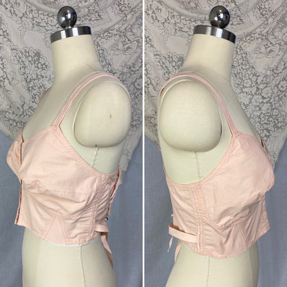 Vintage 1940's Maternity Bra | Tea Rose Cotton Batiste with Fan Corset Lacing & Original Box | Size LG, XL | Camp Corset Co. -New Old Stock - Daggers & Dames