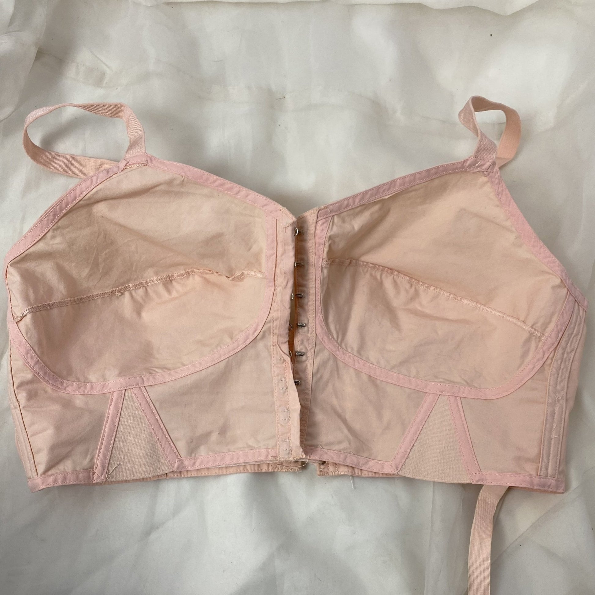 Vintage 1940's Maternity Bra | Tea Rose Cotton Batiste with Fan Corset Lacing & Original Box | Size LG, XL | Camp Corset Co. -New Old Stock - Daggers & Dames