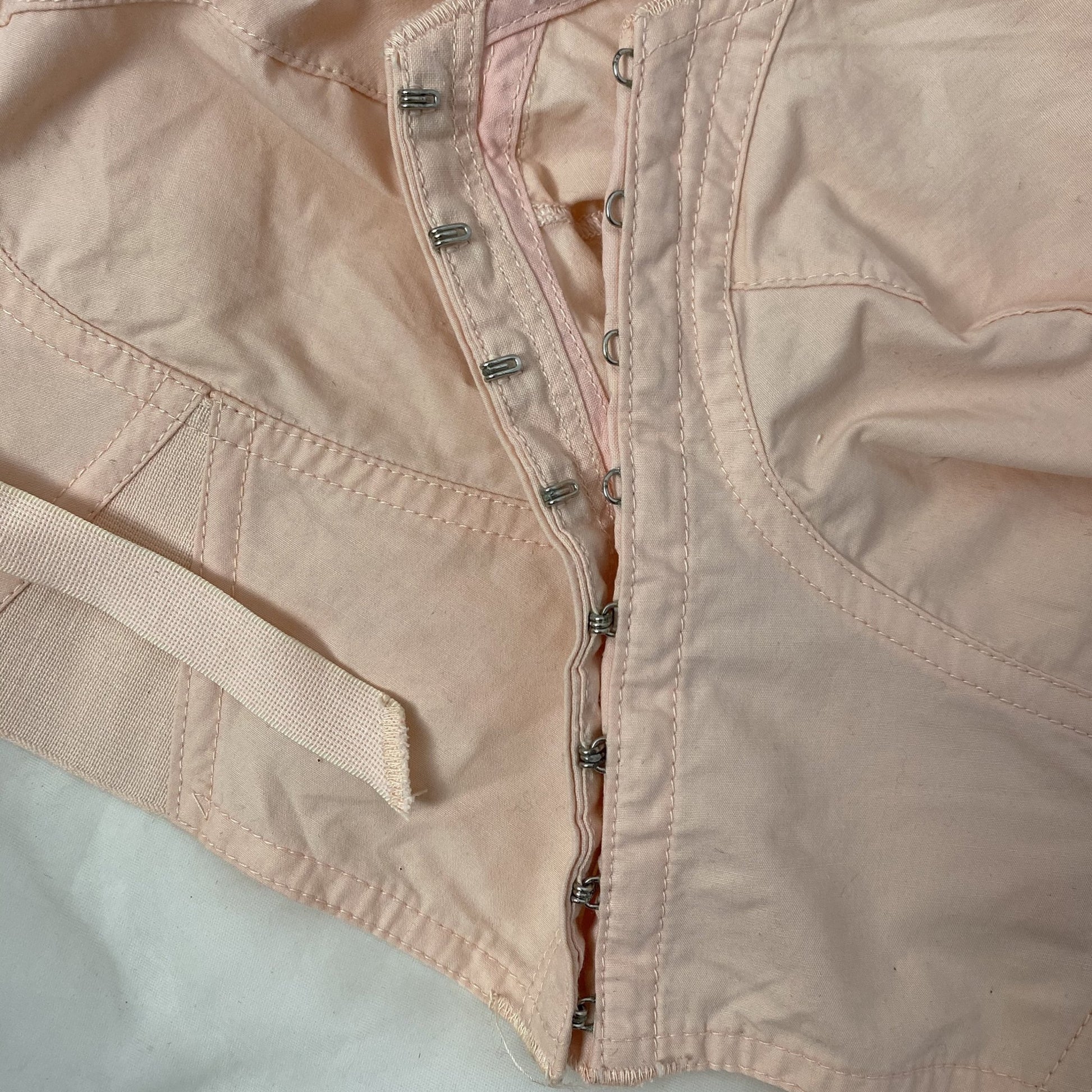 Vintage 1940's Maternity Bra | Tea Rose Cotton Batiste with Fan Corset Lacing & Original Box | Size LG, XL | Camp Corset Co. -New Old Stock - Daggers & Dames