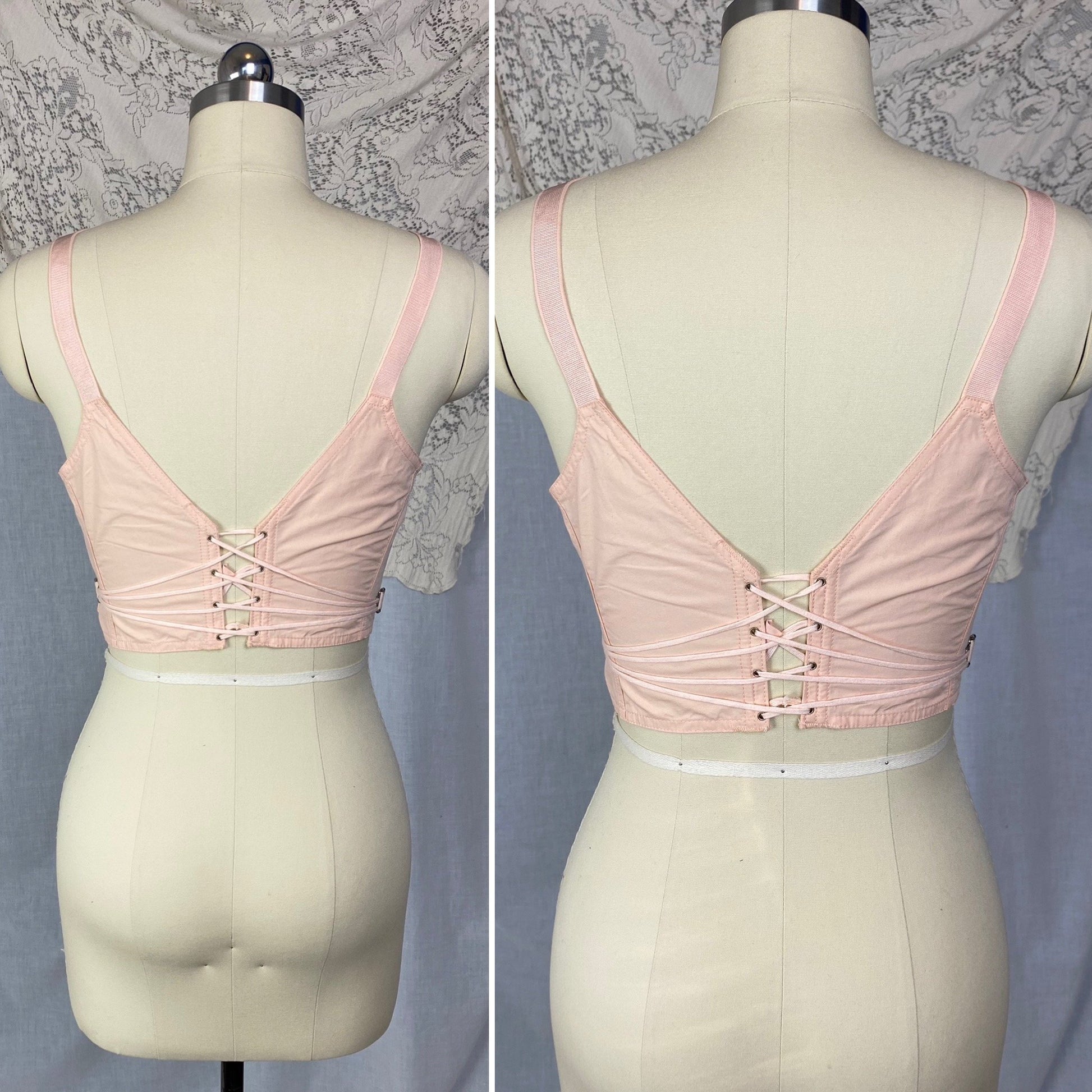 Vintage 1940's Maternity Bra | Tea Rose Cotton Batiste with Fan Corset Lacing & Original Box | Size LG, XL | Camp Corset Co. -New Old Stock - Daggers & Dames
