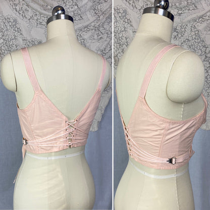 Vintage 1940's Maternity Bra | Tea Rose Cotton Batiste with Fan Corset Lacing & Original Box | Size LG, XL | Camp Corset Co. -New Old Stock - Daggers & Dames