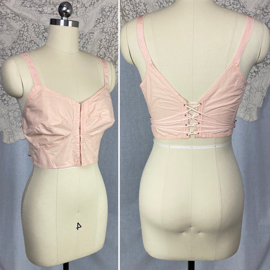 Vintage 1940's Maternity Bra | Tea Rose Cotton Batiste with Fan Corset Lacing & Original Box | Size LG, XL | Camp Corset Co. -New Old Stock - Daggers & Dames